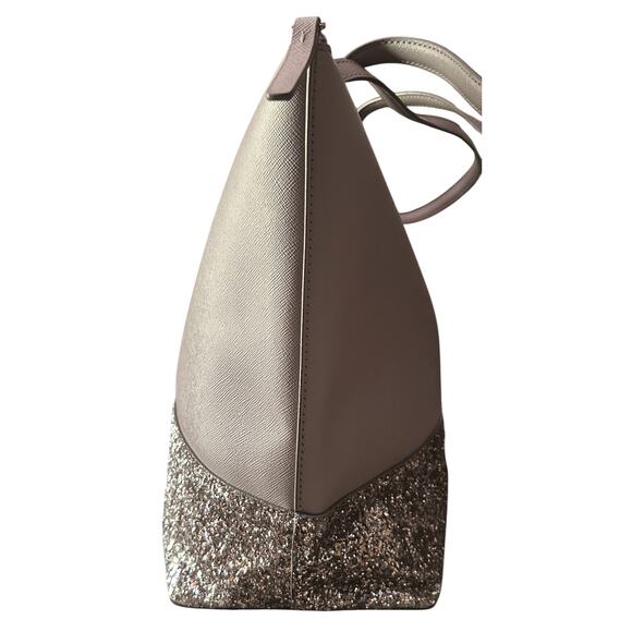 Kate Spade Greta Court Glitter Penny Saffiano Leather Tote Gray & Gold WKRU5613 - Picture 5 of 10
